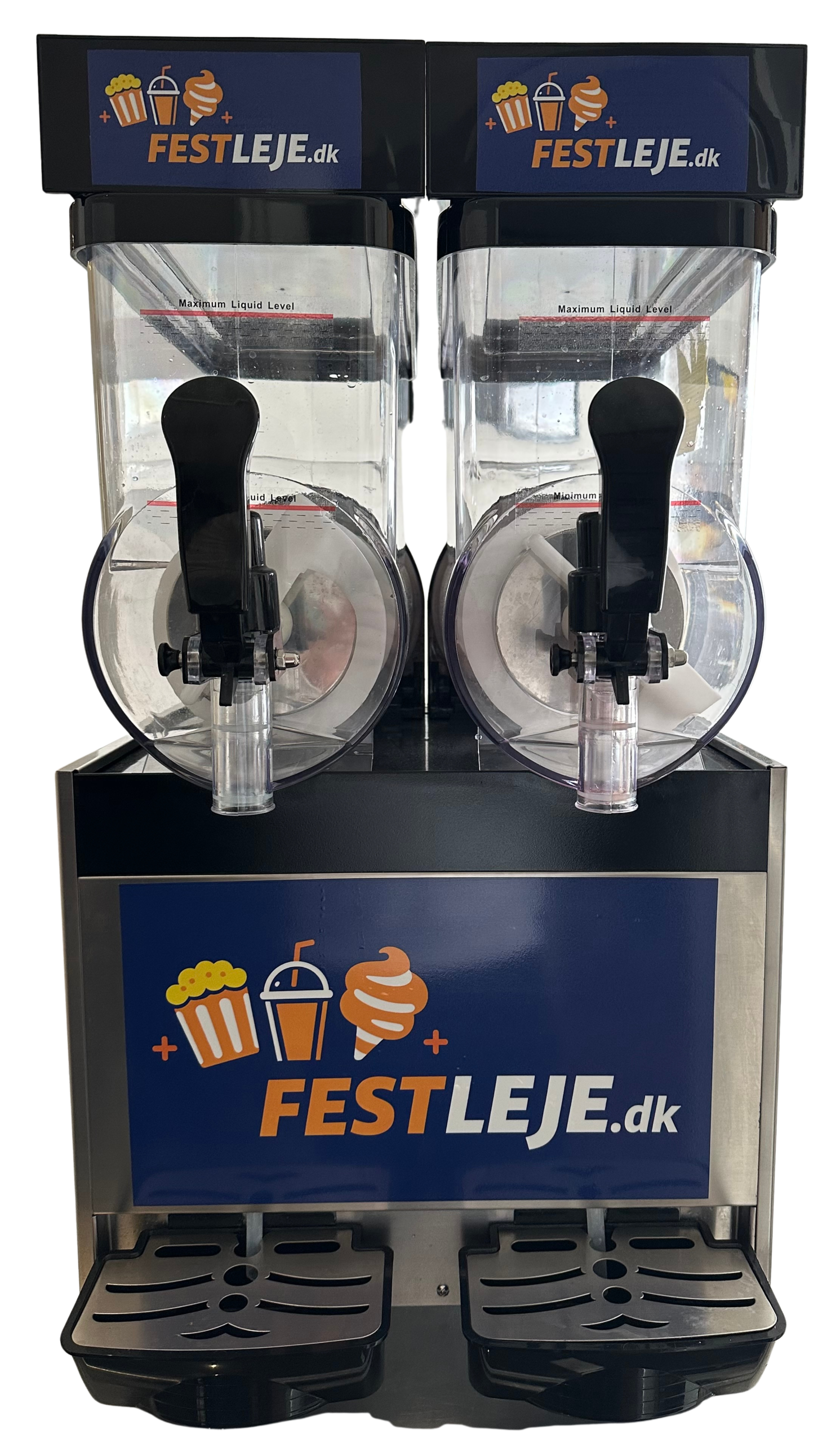 Slush ice maskine leje hos Festleje.dk – professionel 2-kammer maskine til fest og events i Hvidovre og omegn.